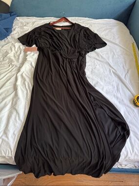 BHLDN Black Maxi Dress with Flutter Sleeve and Draped Waist